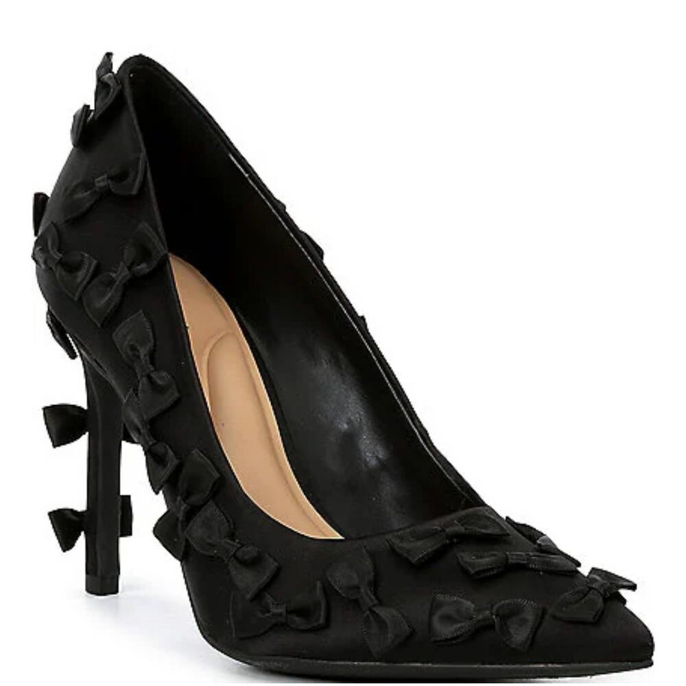Gianni Bini MINI BOWS Heels Black Satin pumps SZ 10 Coquette Dollcore Y2K NEW